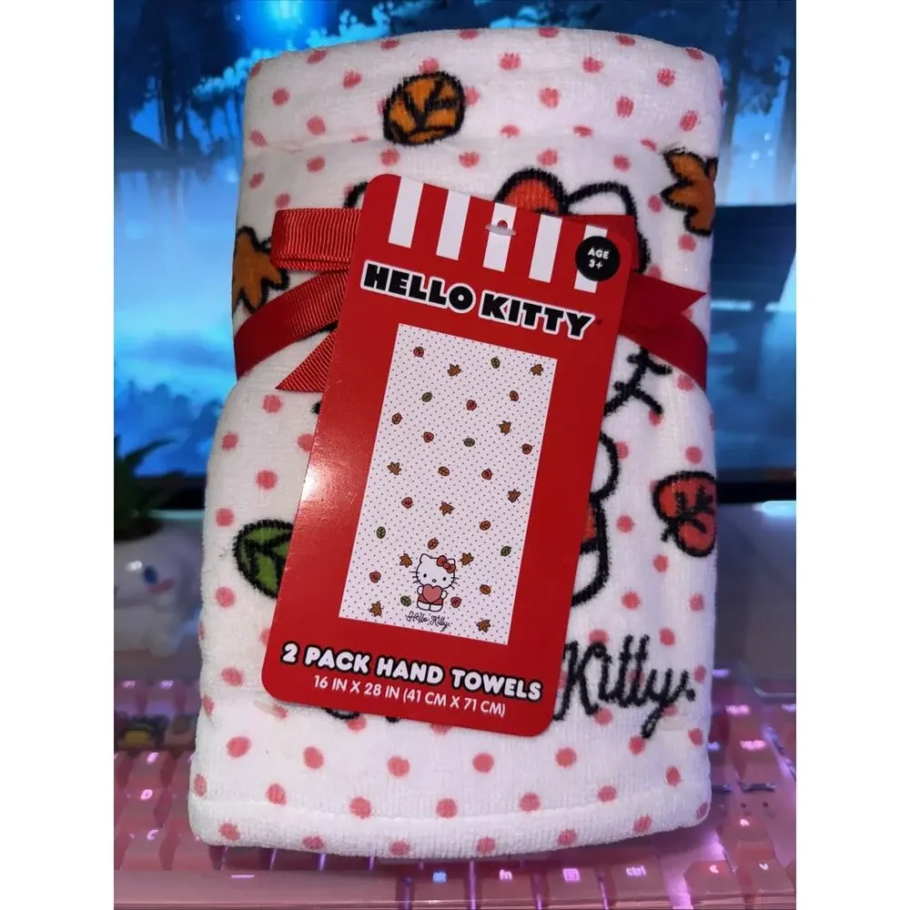 Hello Kitty Thanksgiving Hand Towels Dots Leaves Fall Autumn 2024 Sanrio 2 Pack